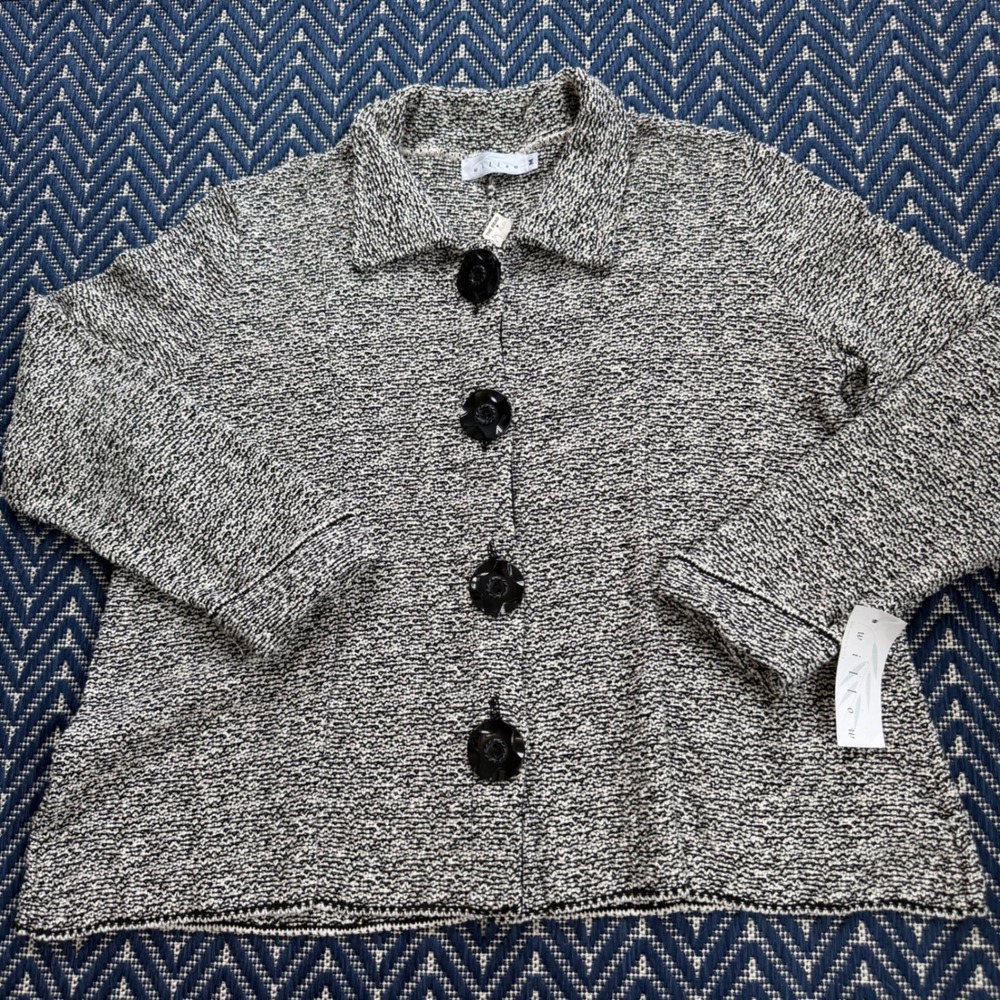 Willow Jacket Womens Medium Black White Textured Knit Button Front Made in USA